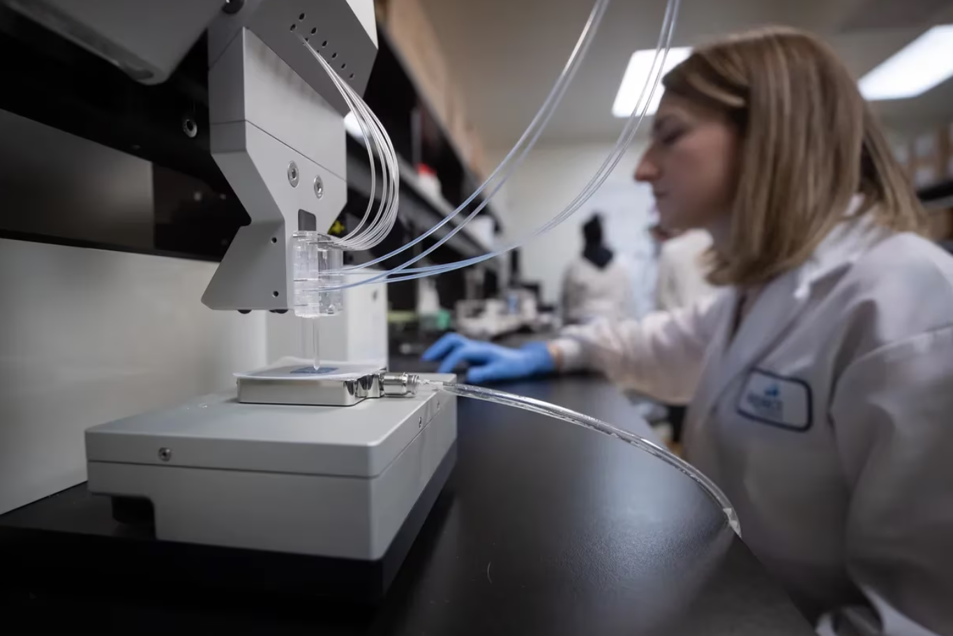 Image: “Erin Bedford, head of academic partnerships at Aspect Biosystems, uses a RX1 bioprinter to make a 3D tissue patch. Aspect’s goal is to repair or supplement impaired biological functions like insulin production in diabetes patients.” DARRYL DYCK/THE GLOBE AND MAIL